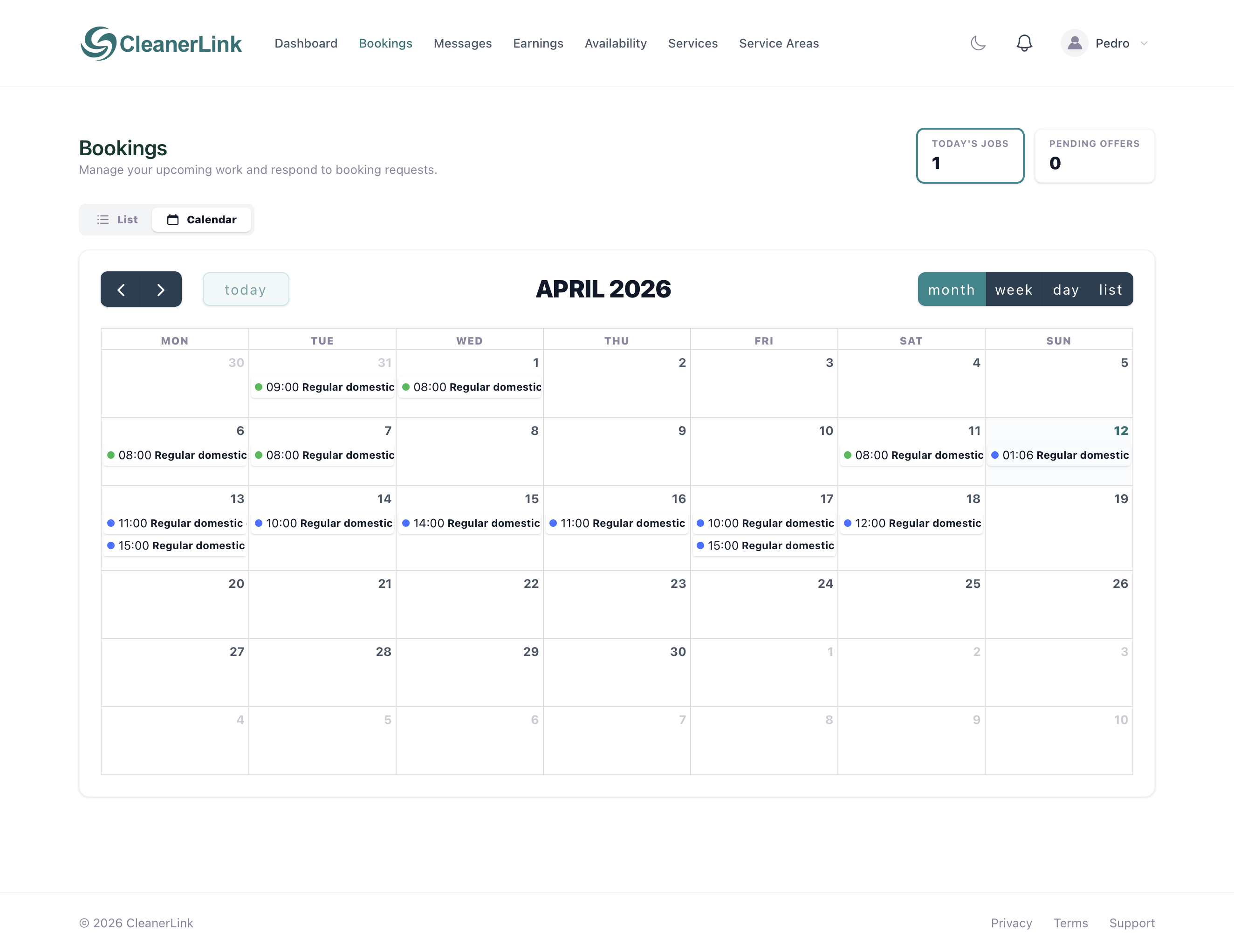 Manage your cleaning bookings and schedule